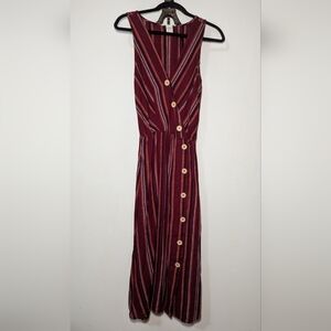 Dear Grace With Love Linen-Blend Maxi Dress Burgundy Striped Button-Down Size M